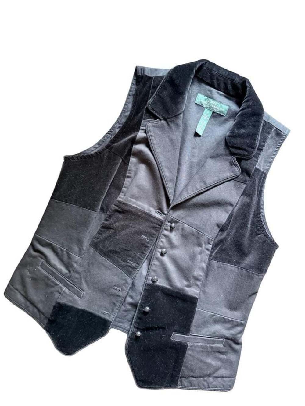 Lauren Jeans Co. Ralph Lauren Black Patchwork Velvet and Twill Vest